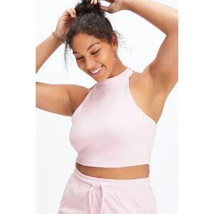 FABLETICS Bra Halter Tank‎ Womens L Terry Built-In Racerback Mock Neck Crop NWT